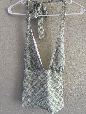Garage Plaid Halter Top in Sage Green